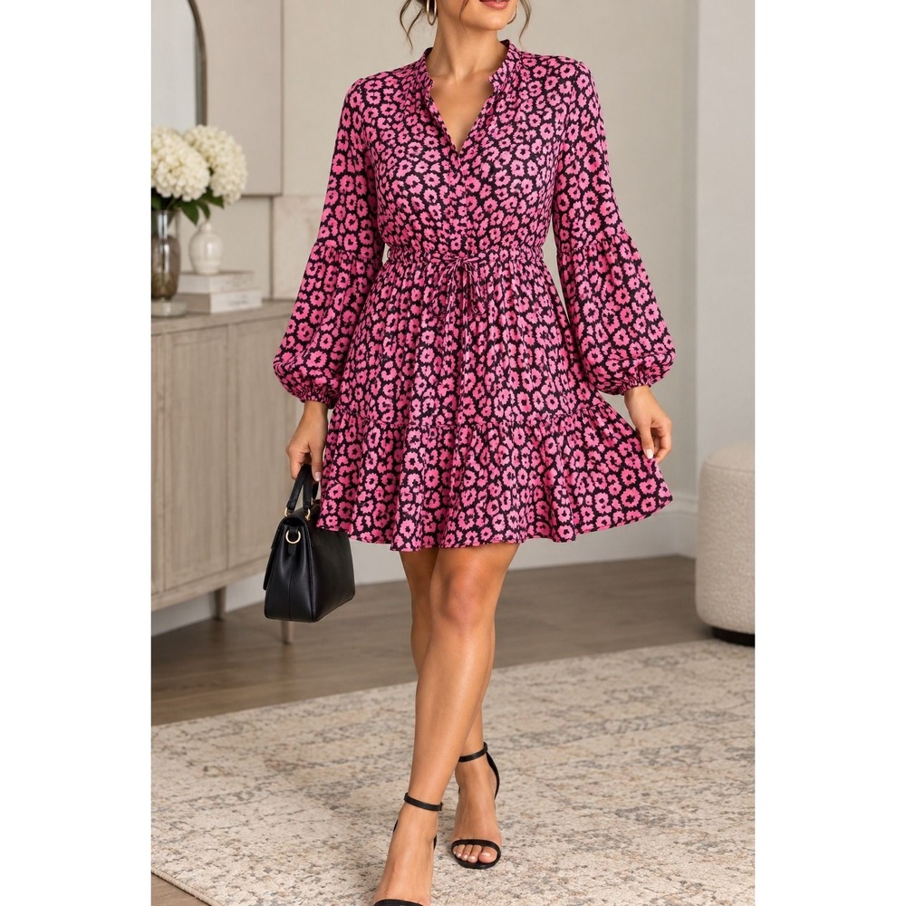 M 68. TCEC Pink Leopard Print Tie Waist Dress Y2K Barbiecore Resort Medium